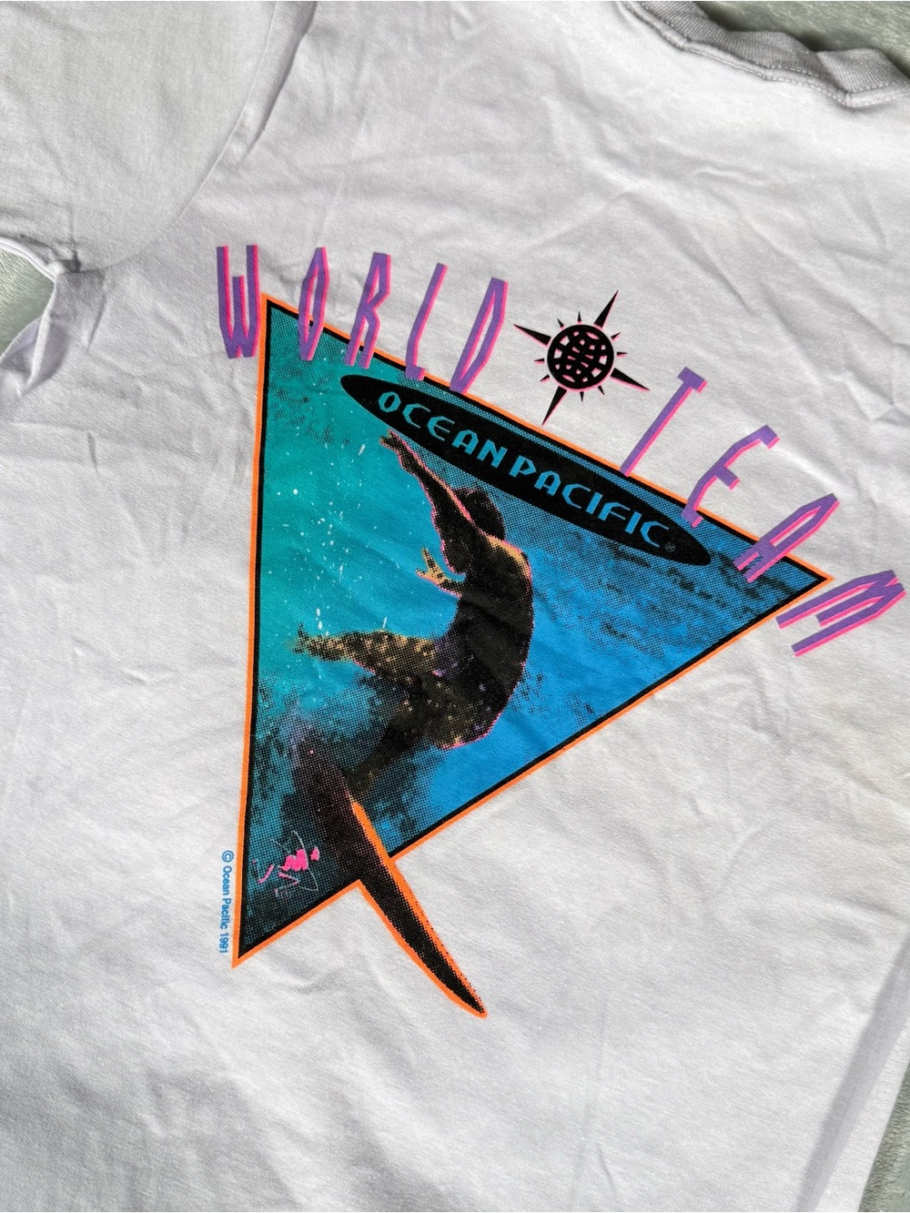 Vintage Ocean Pacific World Team Surf T Shirt Womens (Fits Mens S) Purple 90s